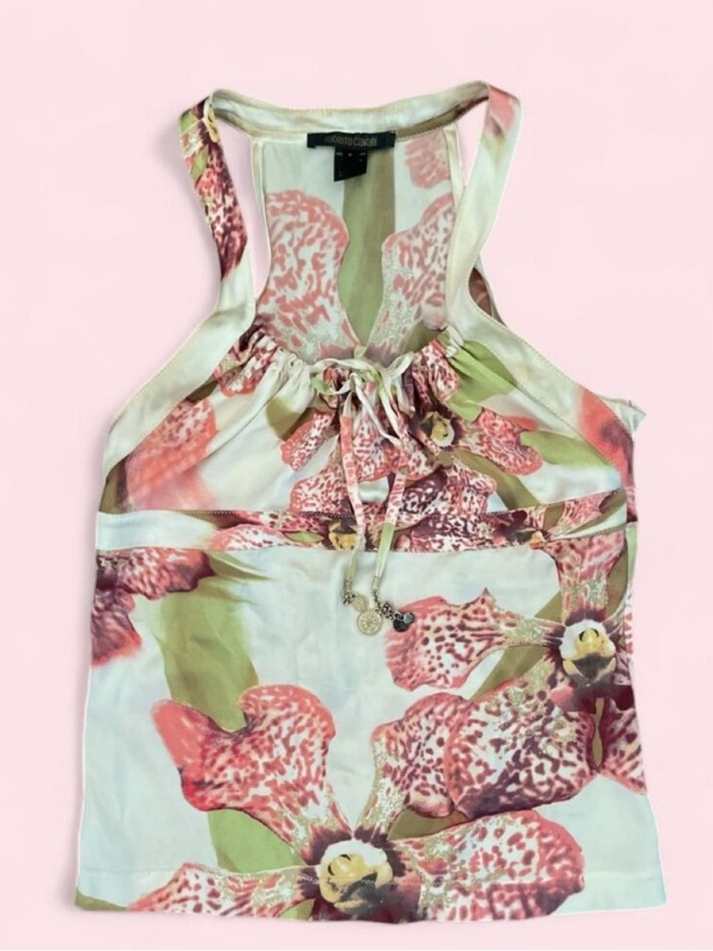 Roberto Cavalli 2004 Orchid Print / Floral Halter Silk Camisole - Picture 2 of 4